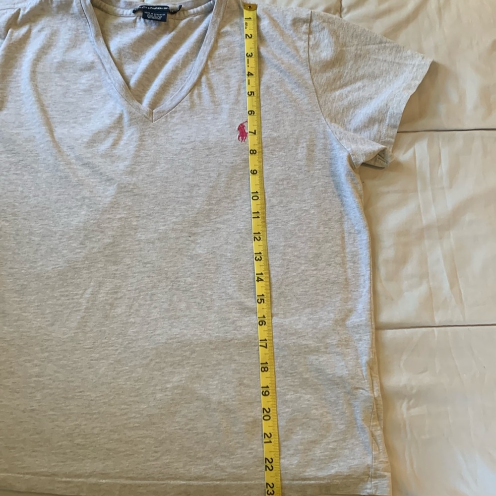 Ralph lauren v neck sport t shirt grey and hot pink logo